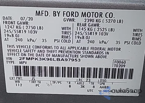 2020 Ford Edge Titanium from USA, damaged, VIN 2FMPK3K96LBA97953
